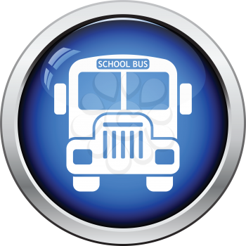Icon of School bus. Glossy button design. Vector illustration.