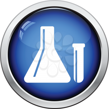 Icon of  Chemical bulbs. Glossy button design. Vector illustration.