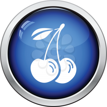 Icon of Cherry. Glossy button design. Vector illustration.