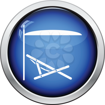 Sea beach recliner with umbrella icon. Glossy button design. Vector illustration.