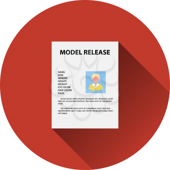 Icon of model release document. Flat color design. Vector illustration.