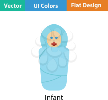 Wrapped infant icon. Flat color design. Vector illustration.