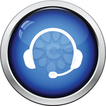 Headset icon. Glossy button design. Vector illustration.