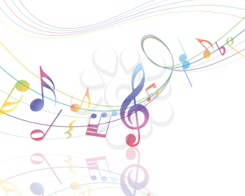 Musical Design Elements From Music Staff With Treble Clef And Notes in gradient transparent Colors. Vector Illustration.