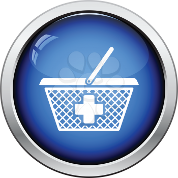 Pharmacy shopping cart icon. Glossy button design. Vector illustration.
