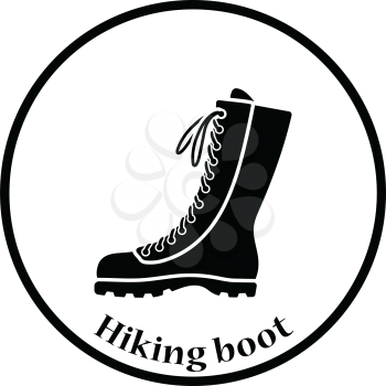 Hiking boot icon. Thin circle design. Vector illustration.