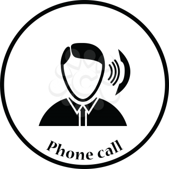 Businessman avatar making telephone call icon. Thin circle design. Vector illustration.