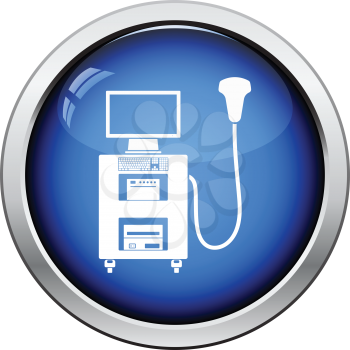 Ultrasound diagnostic machine icon. Glossy button design. Vector illustration.
