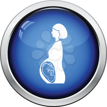 Pregnant woman with baby icon. Glossy button design. Vector illustration.