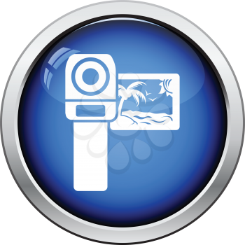Video camera icon. Glossy button design. Vector illustration.