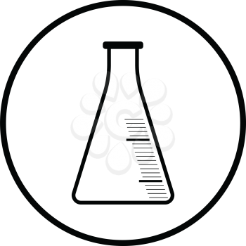 Icon of chemistry cone flask. Thin circle design. Vector illustration.