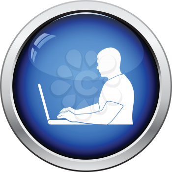 Writer at the work icon. Glossy button design. Vector illustration.