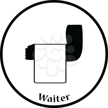 Waiter hand with towel icon. Thin circle design. Vector illustration.