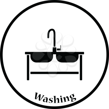 Double sink icon. Thin circle design. Vector illustration.