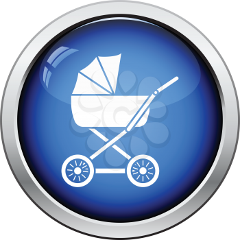 Pram icon. Glossy button design. Vector illustration.