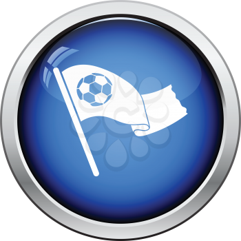 Football fans waving flag with soccer ball icon. Glossy button design. Vector illustration.