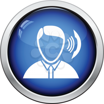 Businessman avatar making telephone call icon. Glossy button design. Vector illustration.