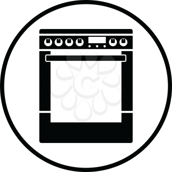 Kitchen main stove unit icon. Thin circle design. Vector illustration.