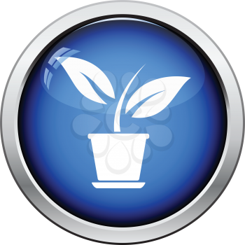Plant in flower pot icon. Glossy button design. Vector illustration.