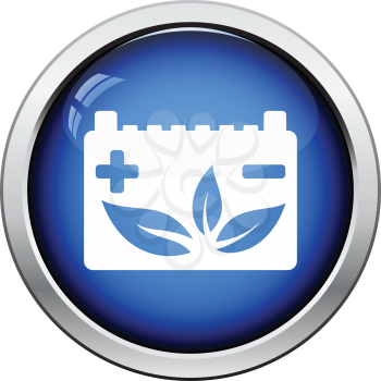 Car battery leaf icon. Glossy button design. Vector illustration.