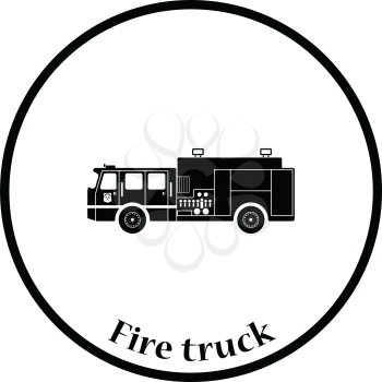 Fire service truck icon. Thin circle design. Vector illustration.