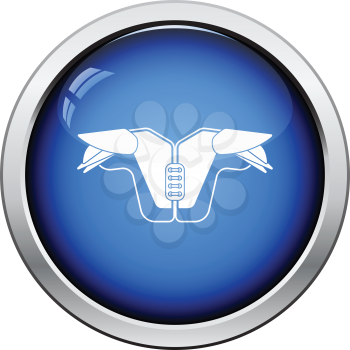 American football chest protection icon. Glossy button design. Vector illustration.