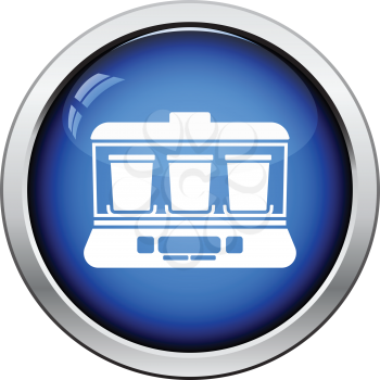 Yogurt maker machine icon. Glossy button design. Vector illustration.