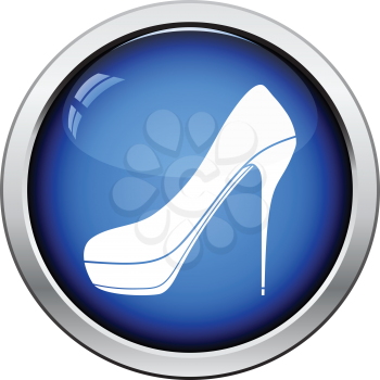 High heel shoe icon. Glossy button design. Vector illustration.