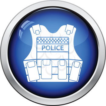Police vest icon. Glossy button design. Vector illustration.