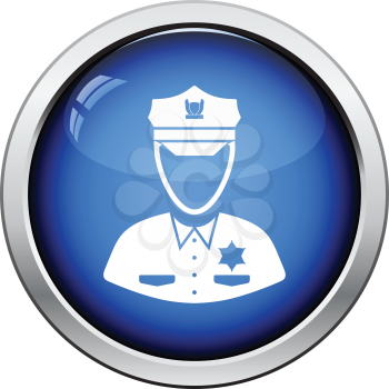 Policeman icon. Glossy button design. Vector illustration.