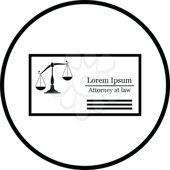 Lawyer business card icon. Thin circle design. Vector illustration.