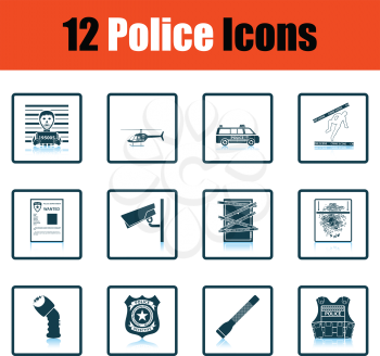 Set of police icons. Shadow reflection design. Vector illustration.