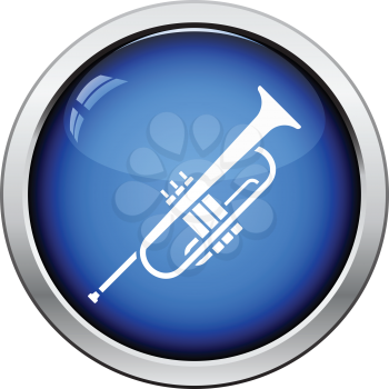 Horn icon. Glossy button design. Vector illustration.