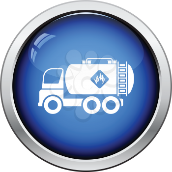 Oil truck icon. Glossy button design. Vector illustration.