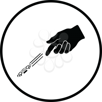 Hand throwing gamble chips icon. Thin circle design. Vector illustration.