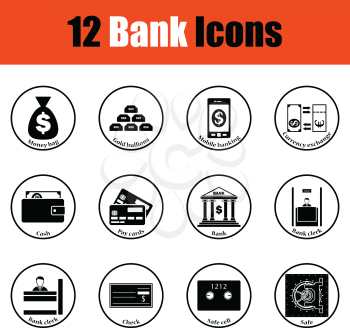 Set of bank icons.  Thin circle design. Vector illustration.