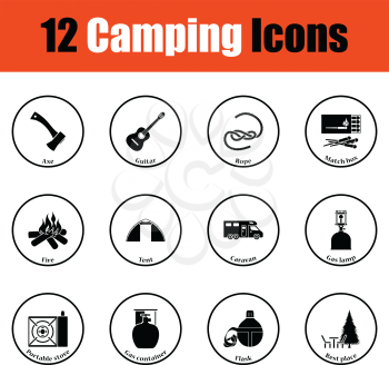 Camping icon set.  Thin circle design. Vector illustration.