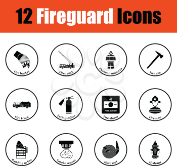 Set of fire service icons.  Thin circle design. Vector illustration.