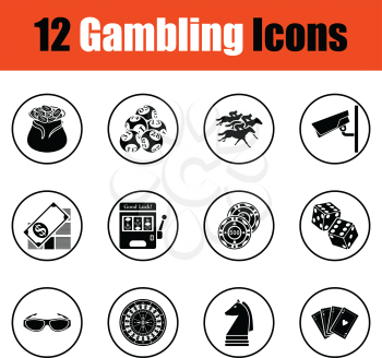Gambling icon set.  Thin circle design. Vector illustration.