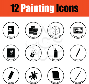 Set of painting icons.  Thin circle design. Vector illustration.