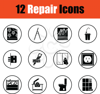 Set of flat repair icons.  Thin circle design. Vector illustration.