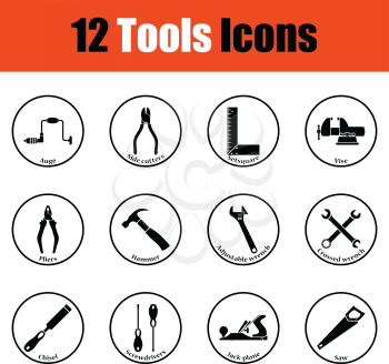 Tools icon set.  Thin circle design. Vector illustration.