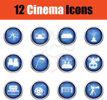 Set of cinema icons.  Glossy button design. Vector illustration.