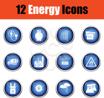 Energy icon set.  Glossy button design. Vector illustration.