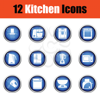 Kitchen icon set.  Glossy button design. Vector illustration.