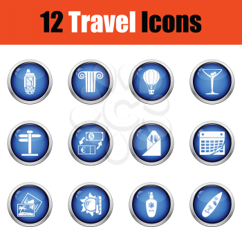 Travel icon set.   Glossy button design. Vector illustration.