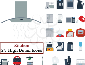 Set of 24 Kitchen Icons. Flat color design. Vector illustration.