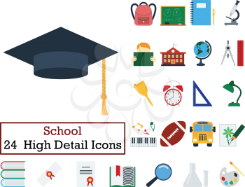 Set of 24 Education Icons. Flat color design. Vector illustration.