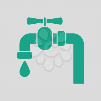 Icon of  pipe with valve. Gray background with green. Vector illustration.