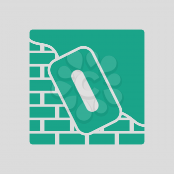 Icon of plastered brick wall . Gray background with green. Vector illustration.